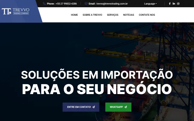 Captura de tela do site da Trevvo Trading